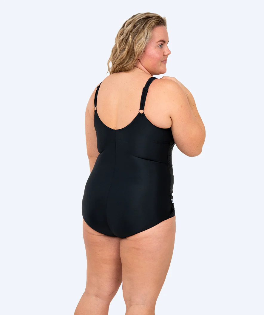 Watery badedragt plus size til damer m. blomster - Vale - Sort/lilla