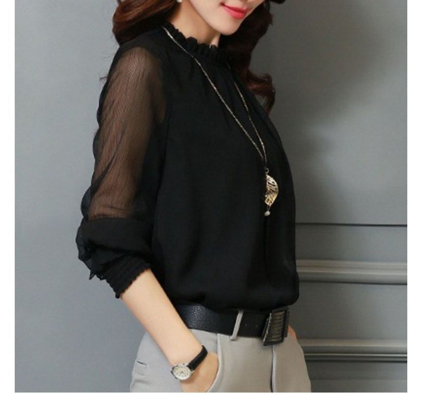 Muezz - Chiffon blouse met pofmouwen en col