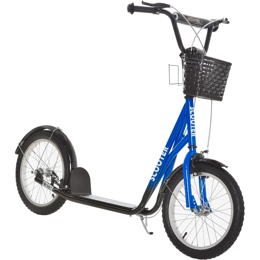 HOMCOM Kinderroller mit Vorderkorb blau, weiß