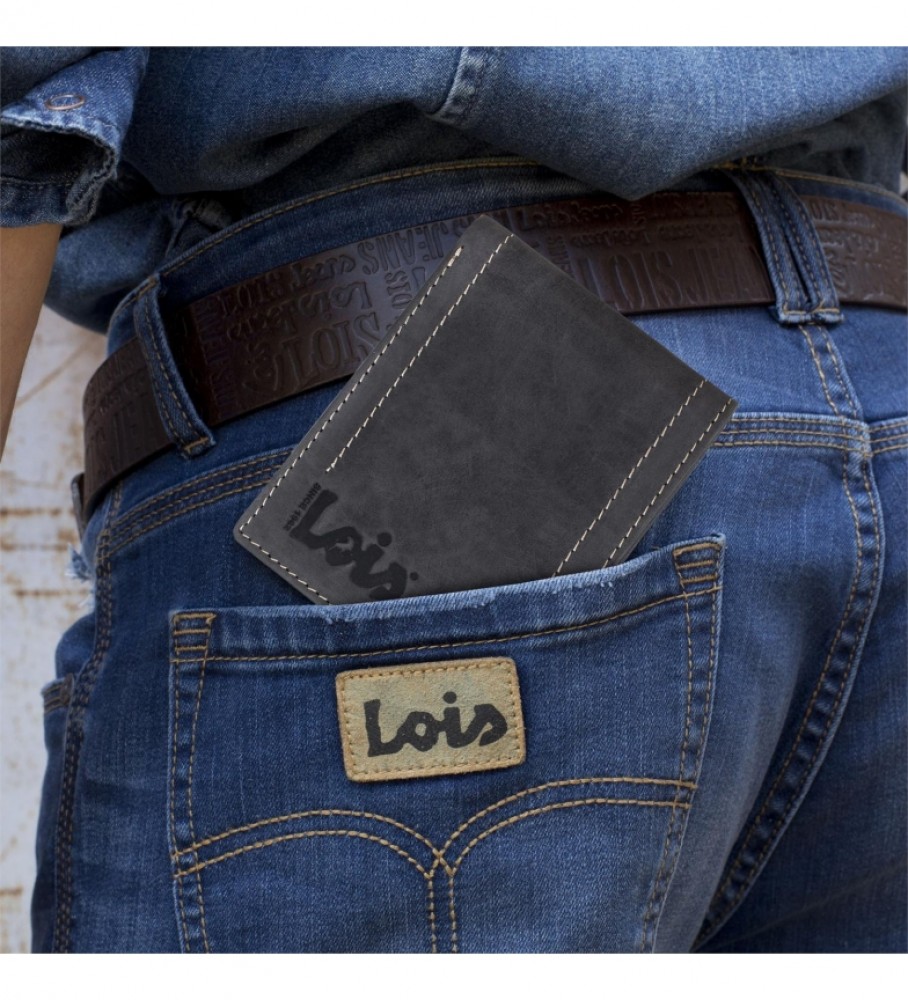 Carteira de couro Lois 201508 preta - 11 x 8,5 cm -