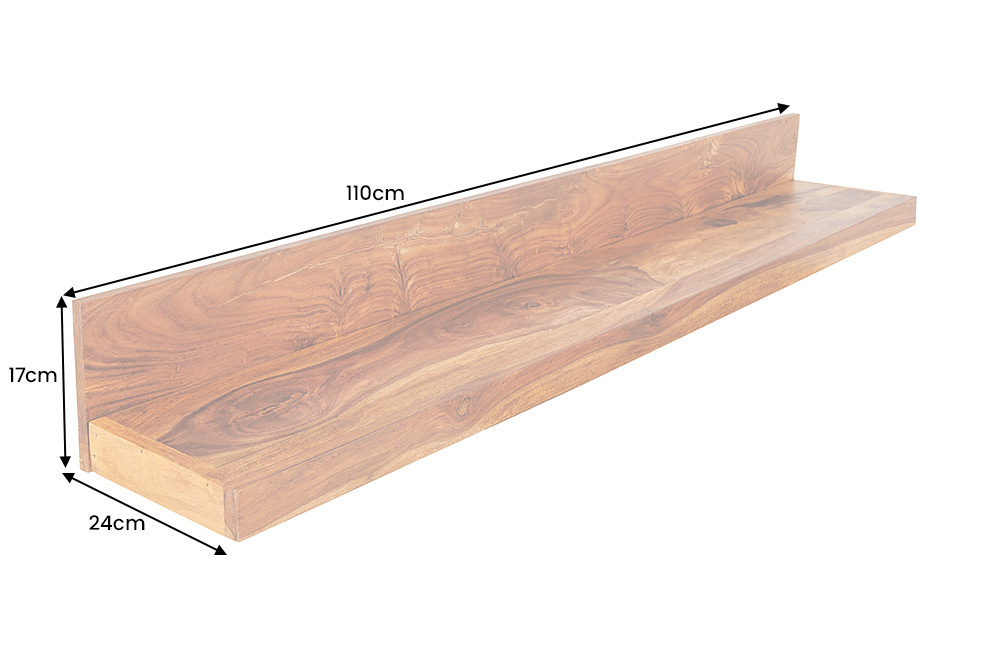 Massives Wandregal MAKASSAR 110cm braun Sheeshamholz stone finish