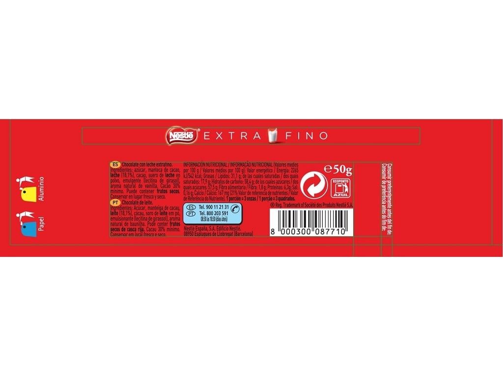TABLETE NESTLÉ EXTRAFINO CHOCOLATE DE LEITE 50 G