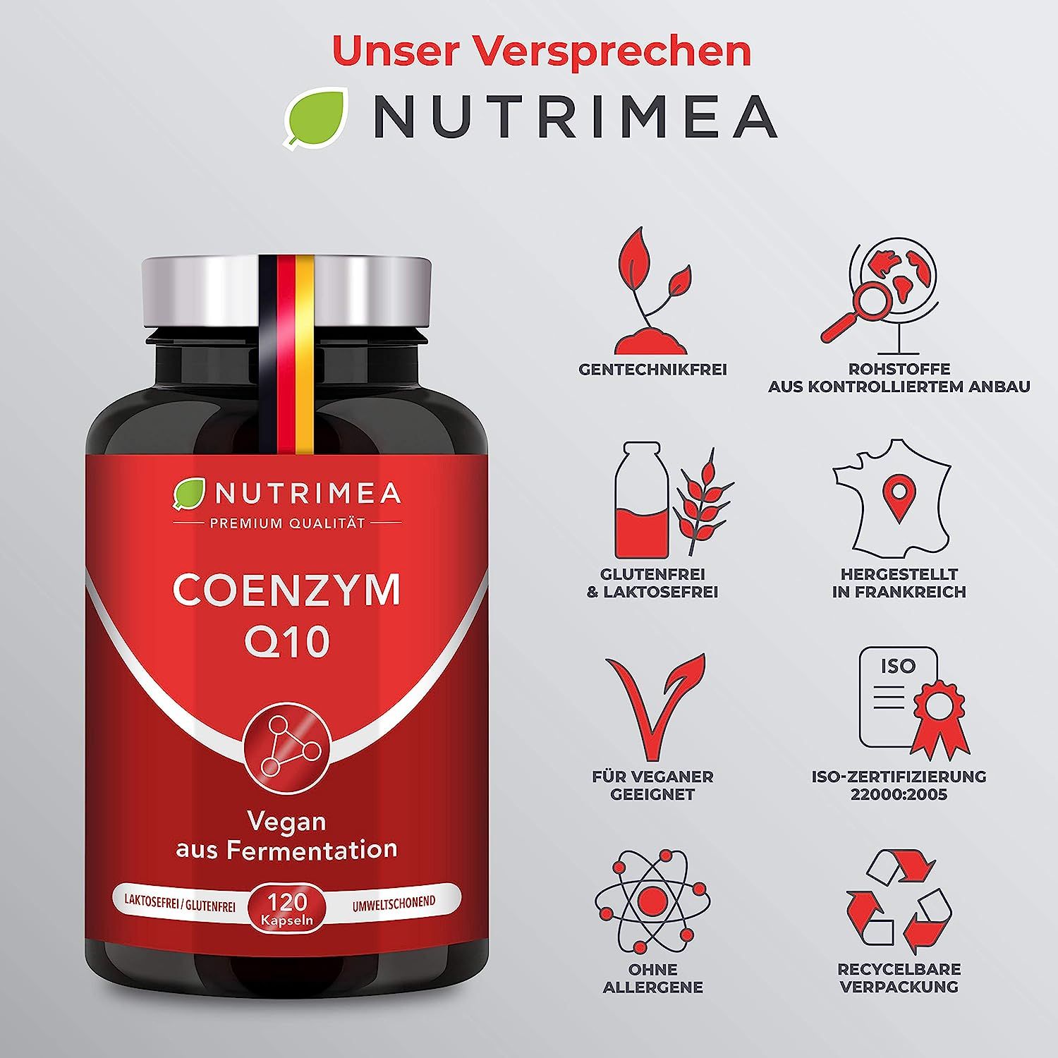 Nutrimea PREMIUM COENZYM Q10 Hochdosiert | Vegane Kapseln für 2 Monatskur