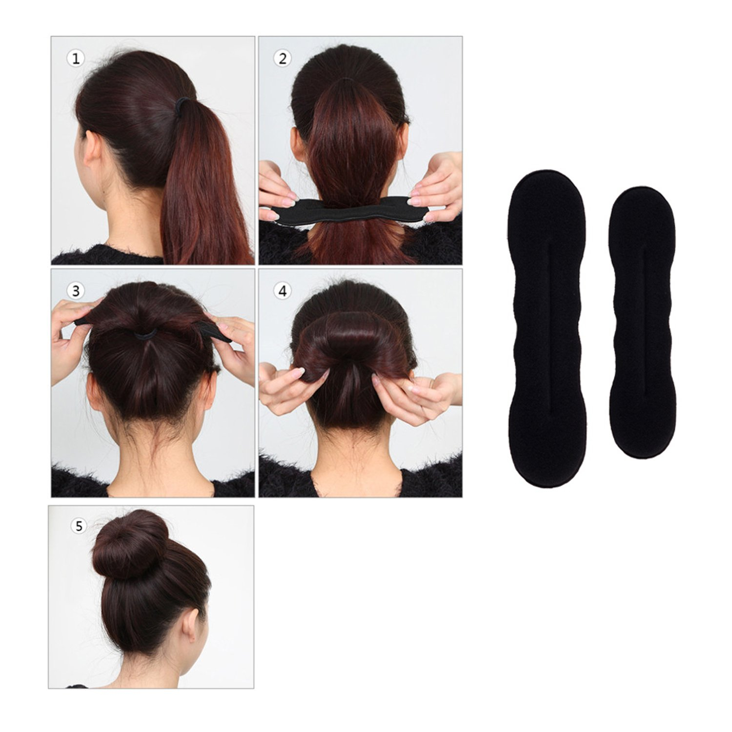 (48-tlg. Set) Frisur Dutt Maker Flecht Hilfe Haargummis / Clips Diverse Styling Hilfsmittel - Schwarz