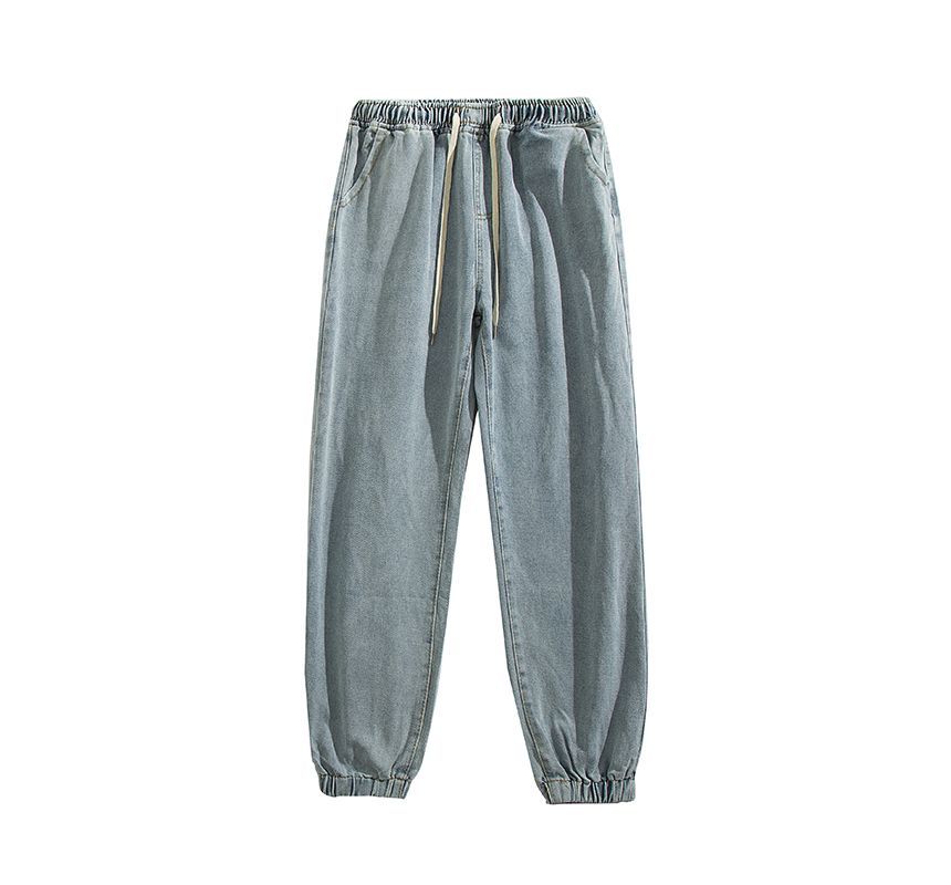 Yelmenor - Denim cropped joggingbroek met trekkoordtaille