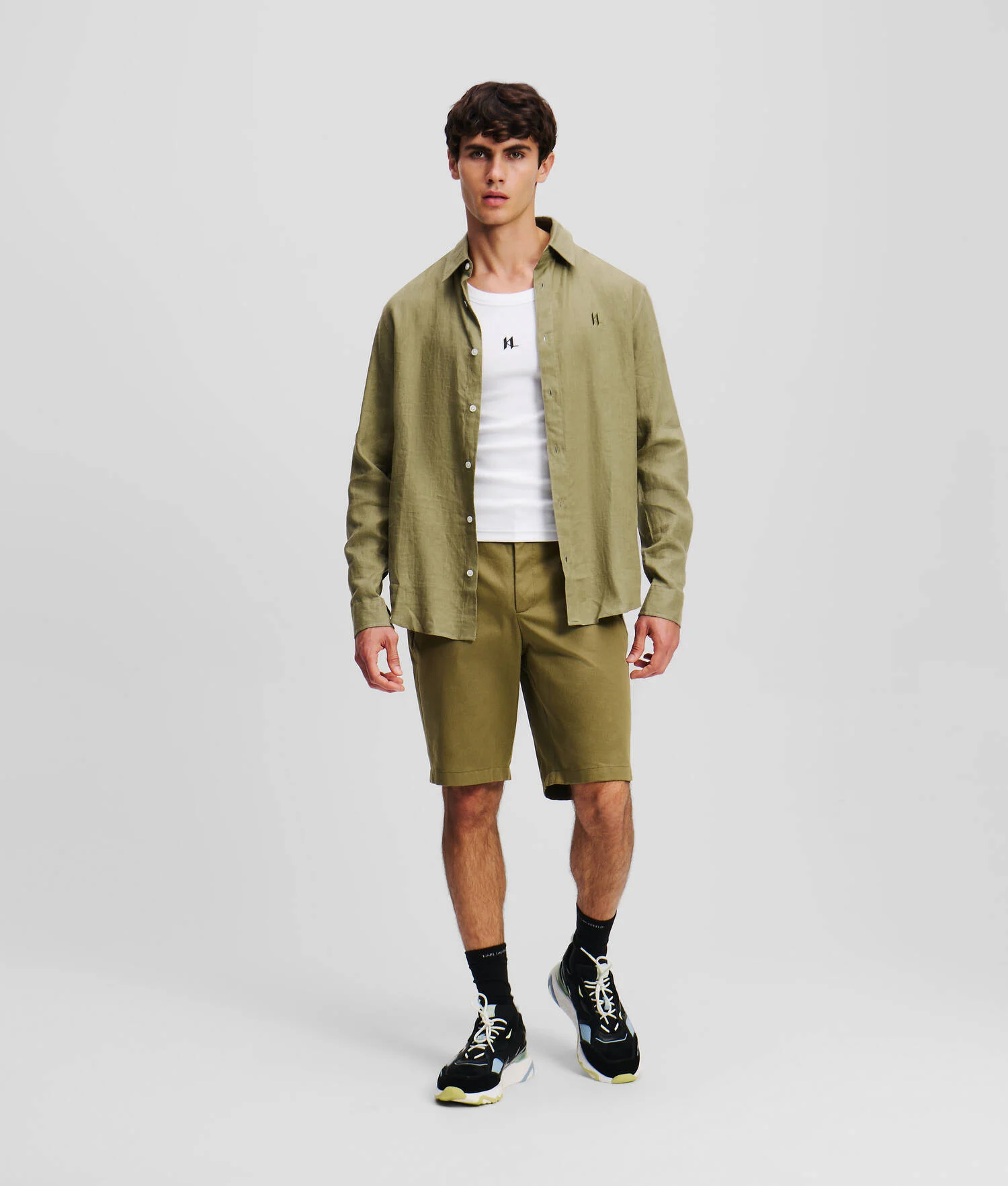 CHEMISE EN LIN KL MONOGRAM - Vert foncé