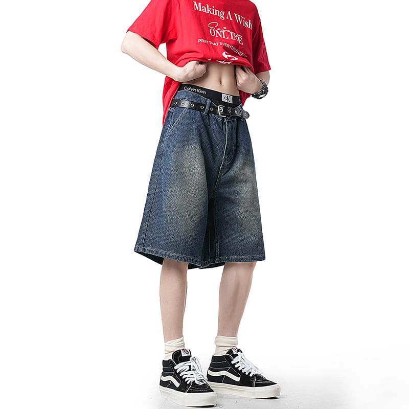 Priam - Low Rise Washed Wide Leg Jorts