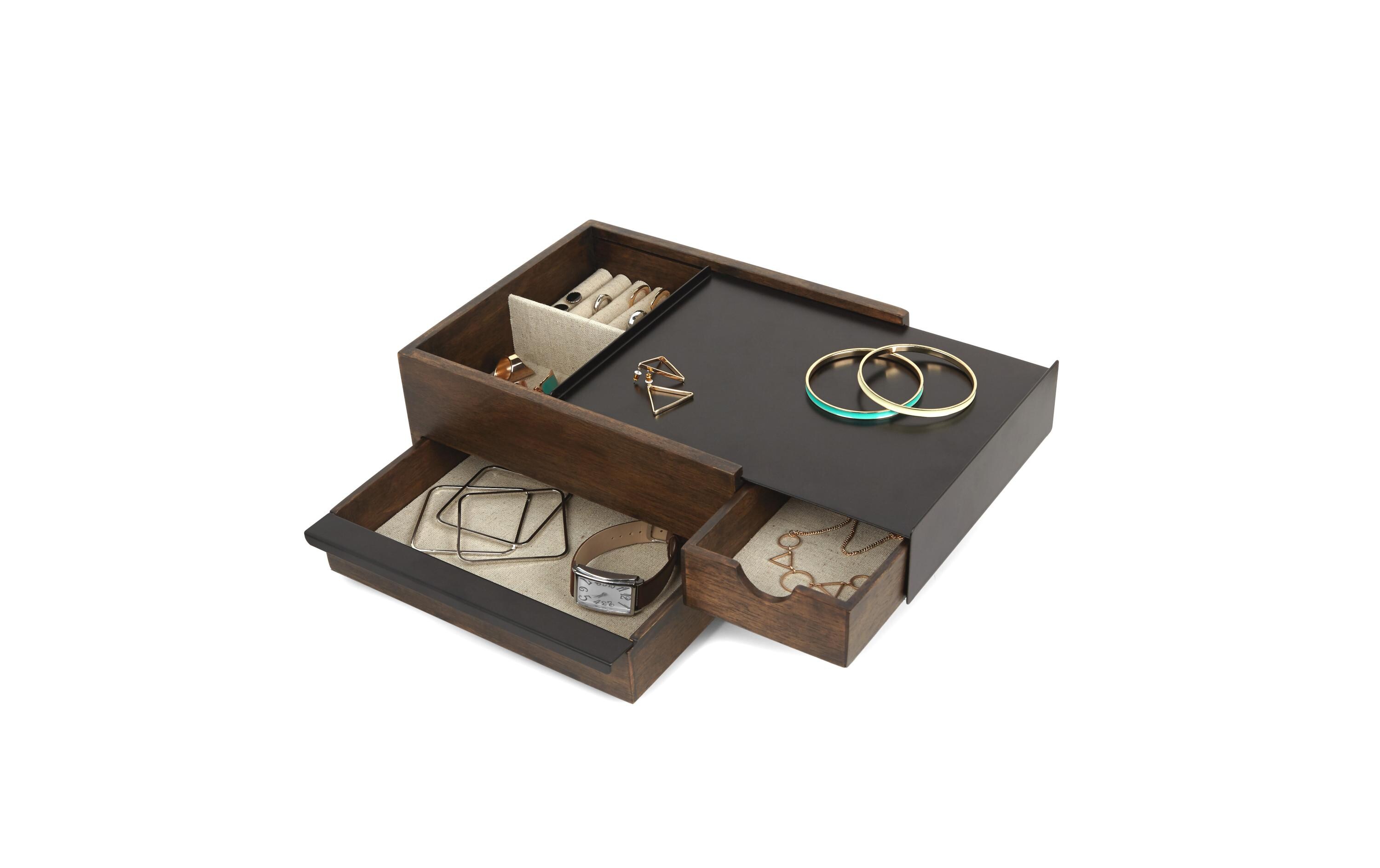 Schmuckschatulle Stowit Weiss/WallnussModerne Schmuck-Box mit Geheimfächern