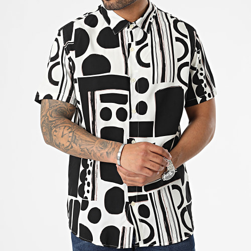 Chemise Manches Courtes Beige Clair Noir