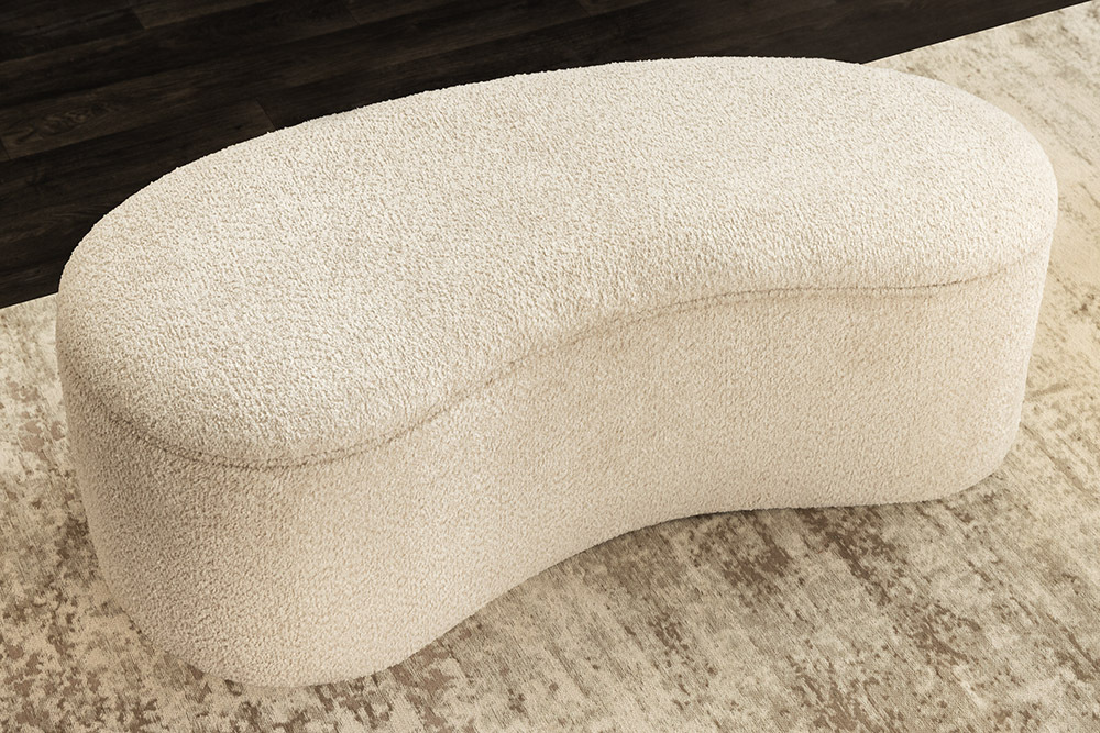 Extravagante Polsterbank ELEMENTAL 120cm champagner beige Feinstrick Bouclé mit Stauraum