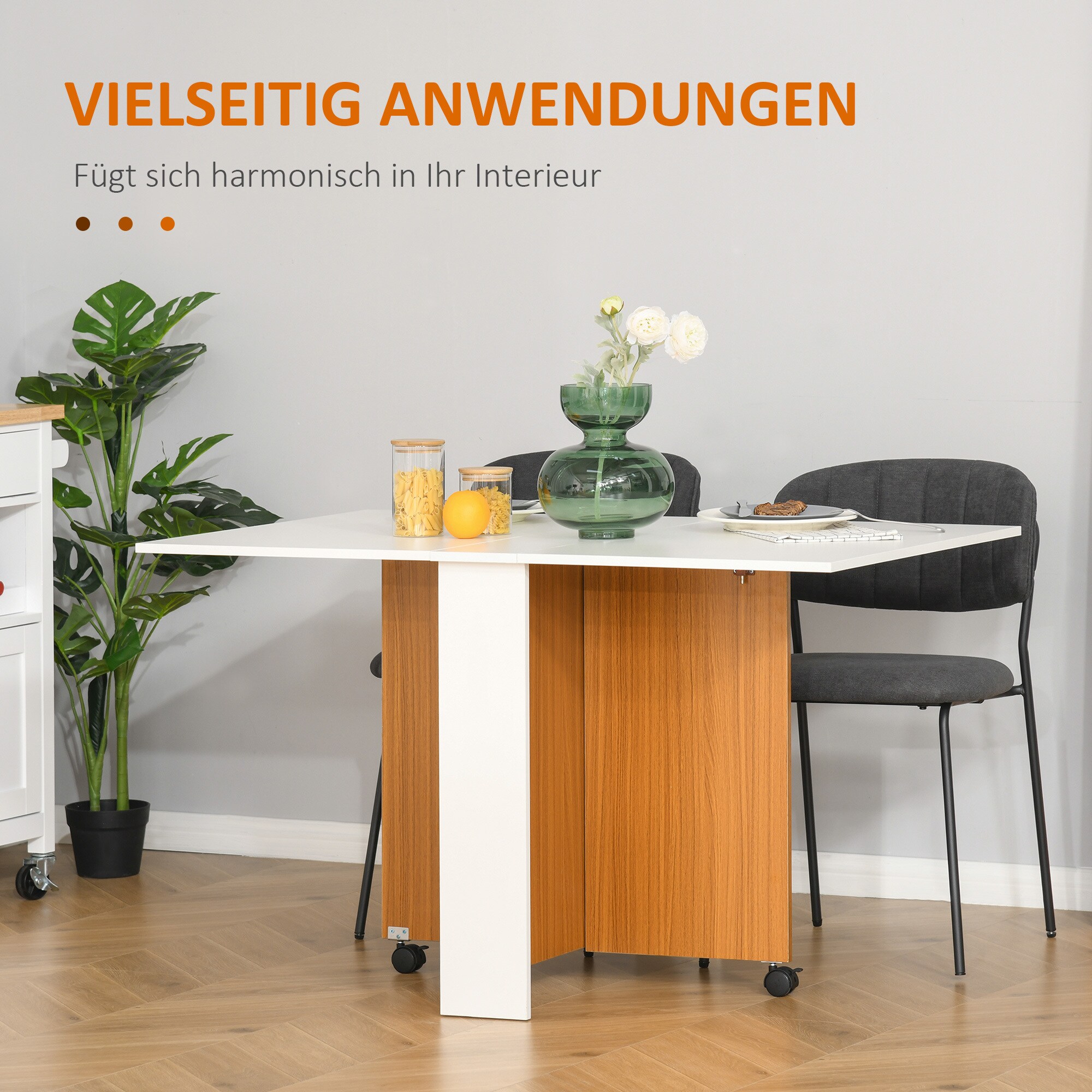 HOMCOM Klapptisch mit klappbarer Tischplatte weiß, natur 120L x 80B x 73H cm