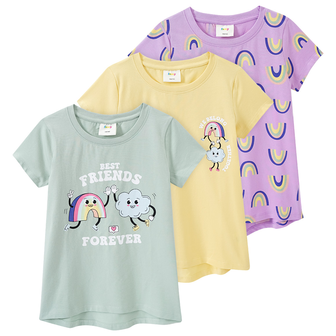 Famy 3 Mädchen T-Shirts mit Prints salbei / helllila / hellgelb