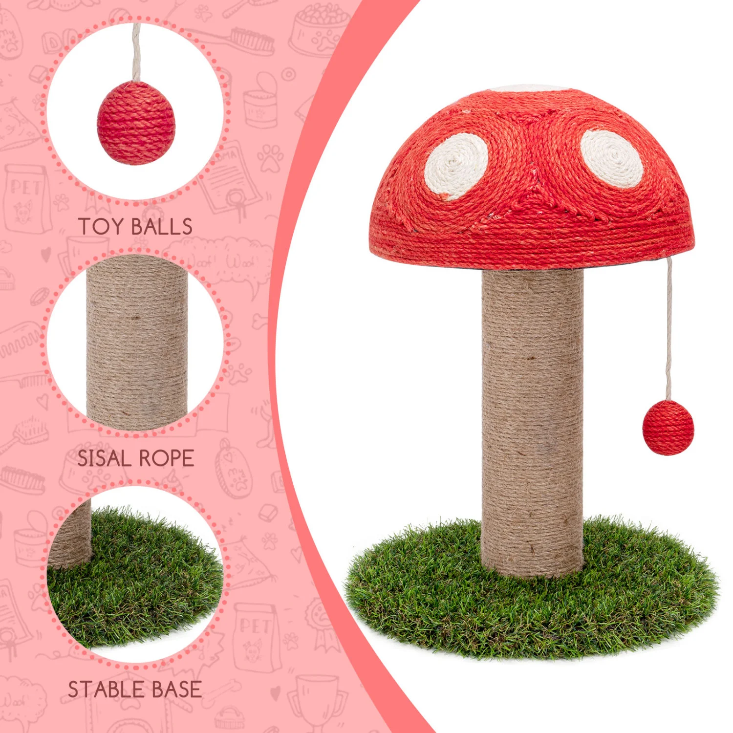 Arranhador de sisal para gatos Nobleza com brinquedo. Tamanho pequeno. Dimensões: C29*L29*A47cm