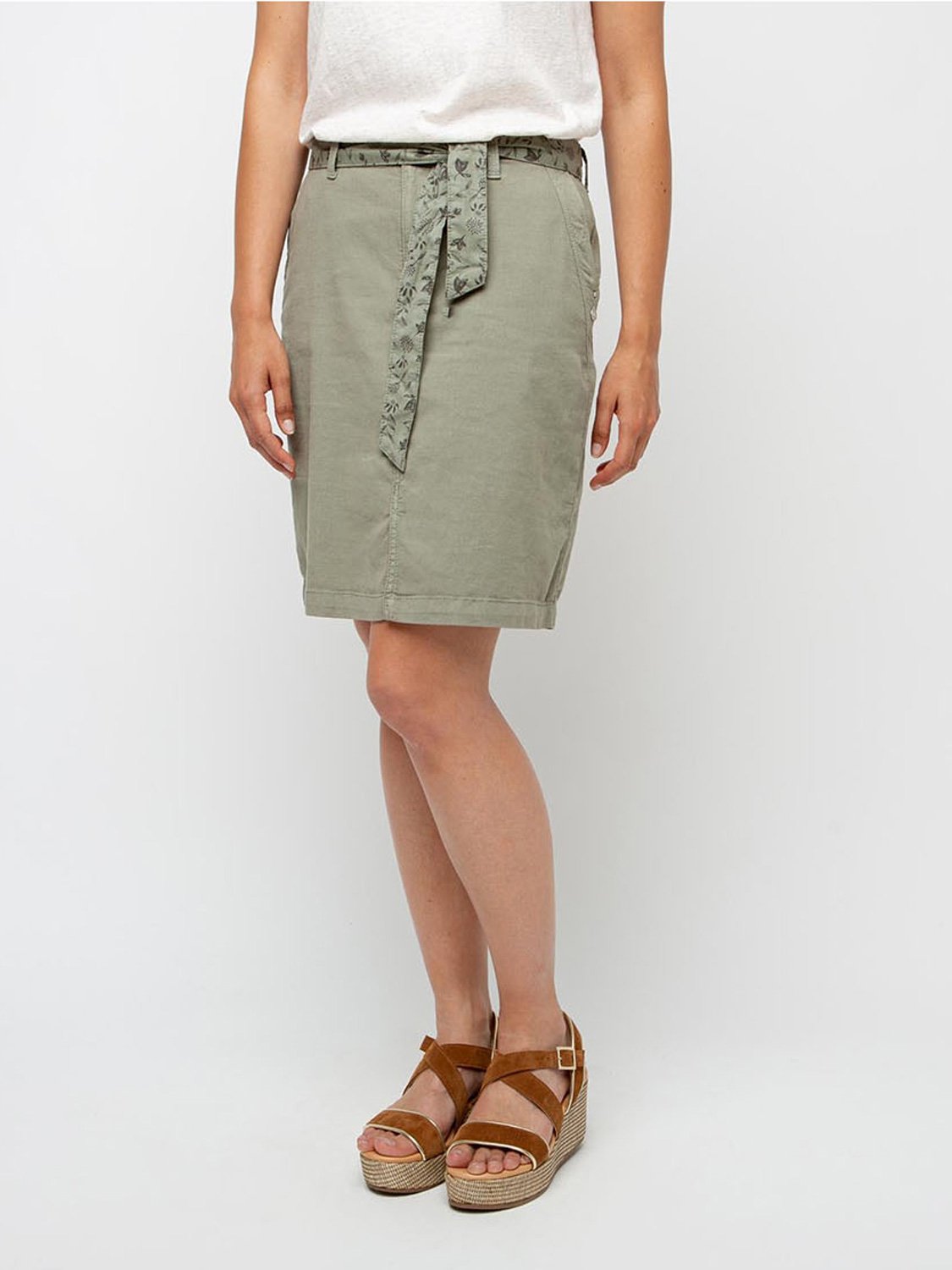 Jupe Femme Confort Lin Coton Kaki