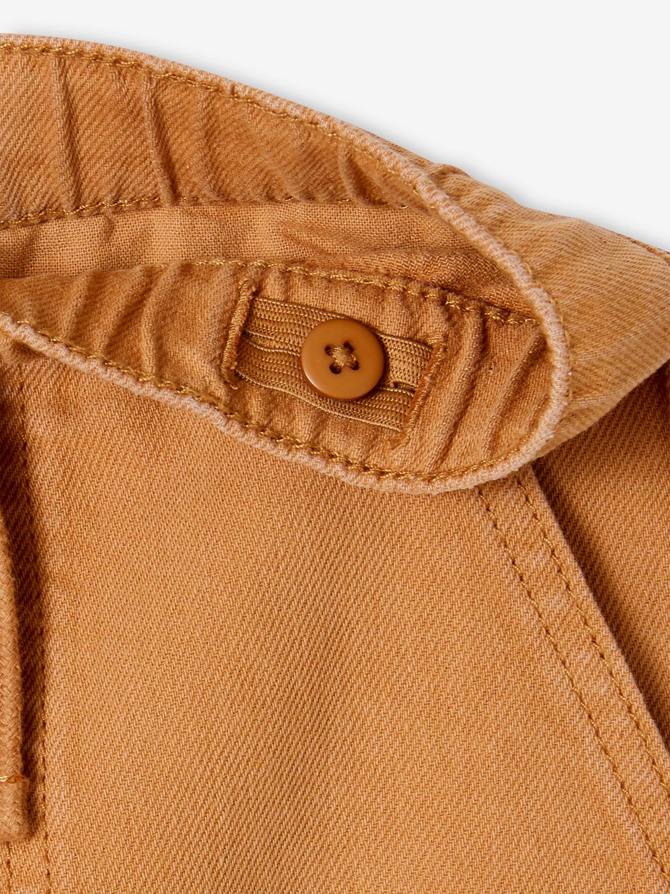 Calça cargo de pernas largas para meninos, cor avelã