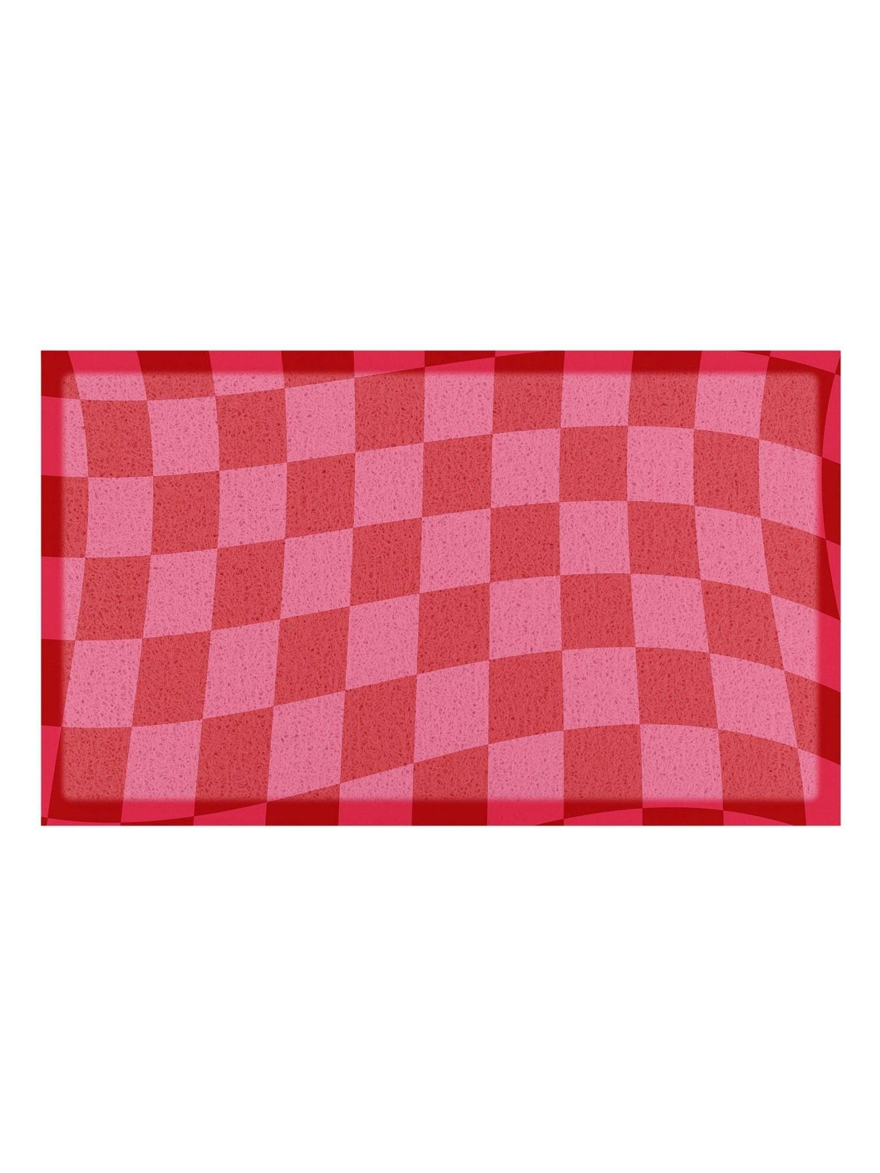 Artsy Mats Fuchsia Wavy Checkerboard Indoor Outdoor Doormat