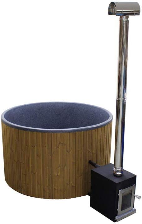 bambus-discount.com Hot Tub 180cm Set montiert mit Holzofen und Polyethylen Wanne schwarz marmoriert für Urlaub zu Hause