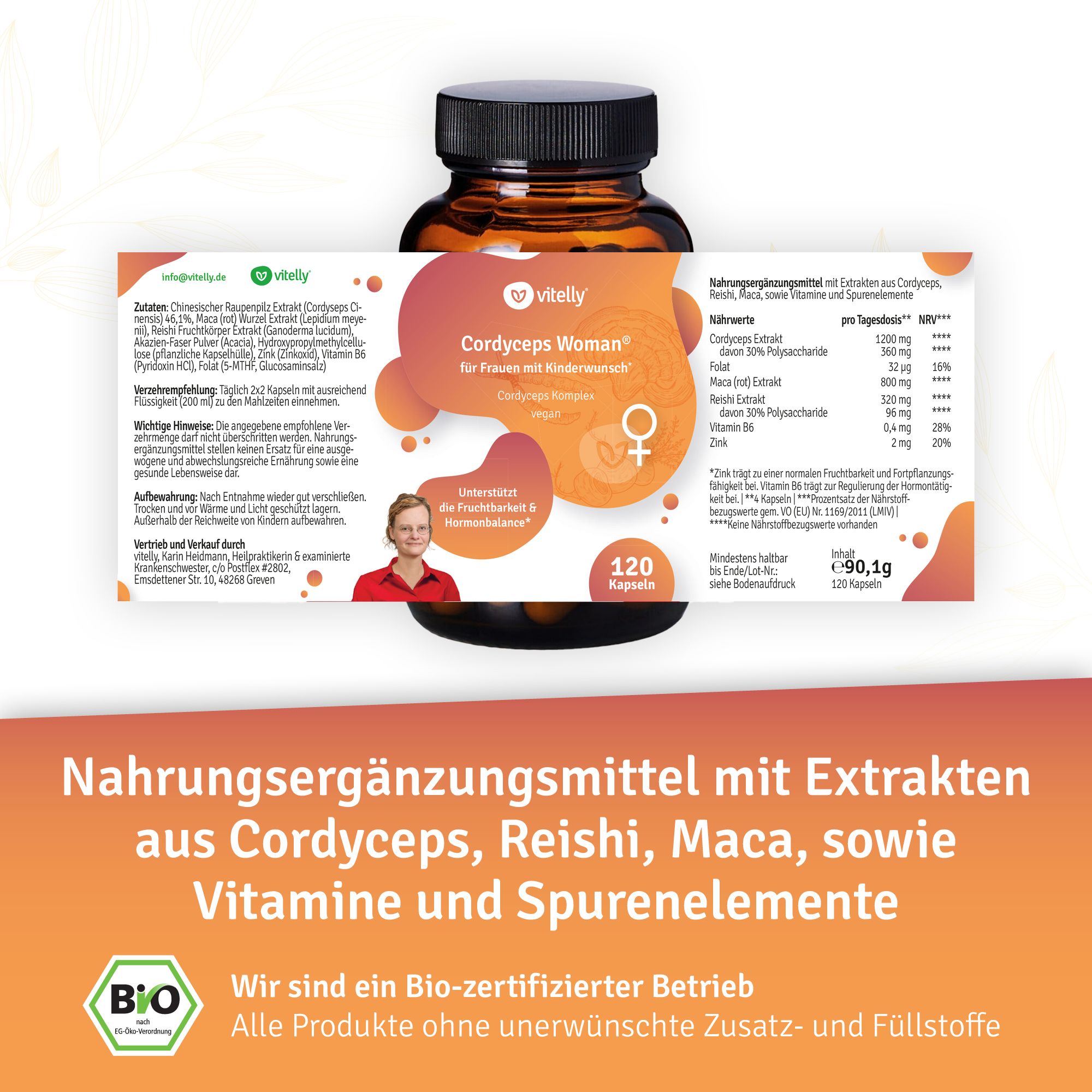 vitelly Cordyceps Woman® Zyklus Kapseln für Frauen mit Kinderwunsch ausreichend für einen Monat!