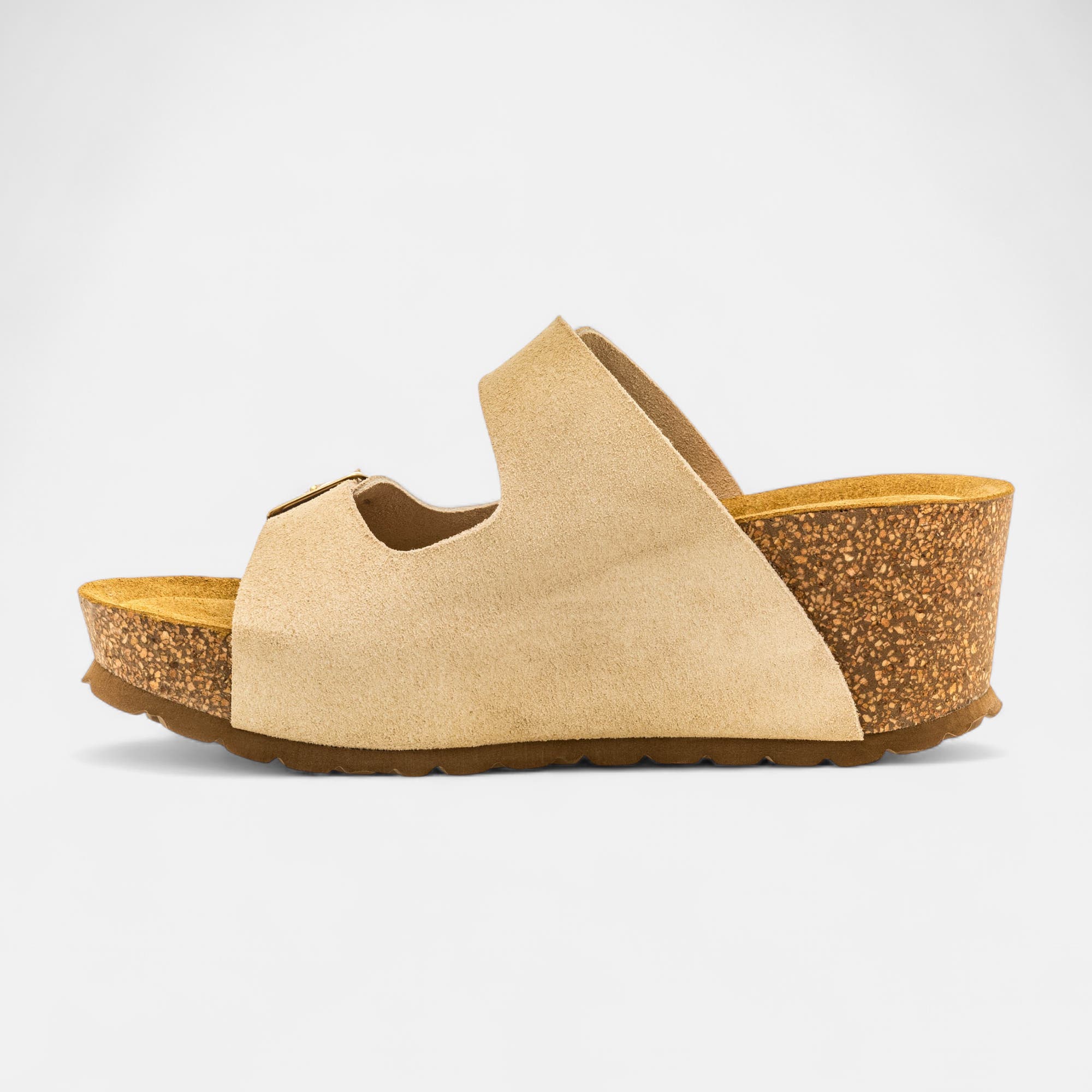 Mules semelle liège à talon compensé Femme en cuir beige