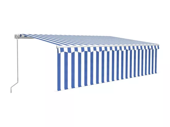 Auvent rétractable manuel avec store et LED 5x3 m Bleu et blanc