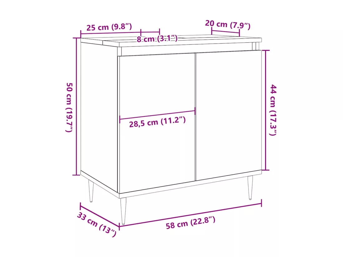 Armoire de salle de bain vieux bois 58x33x60 cm bois ingénierie