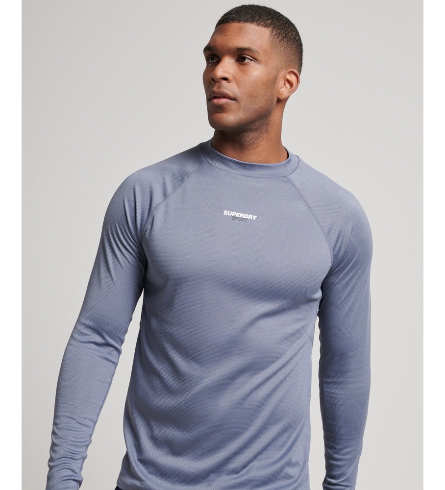Camisa Superdry Train Collar, azul acinzentado