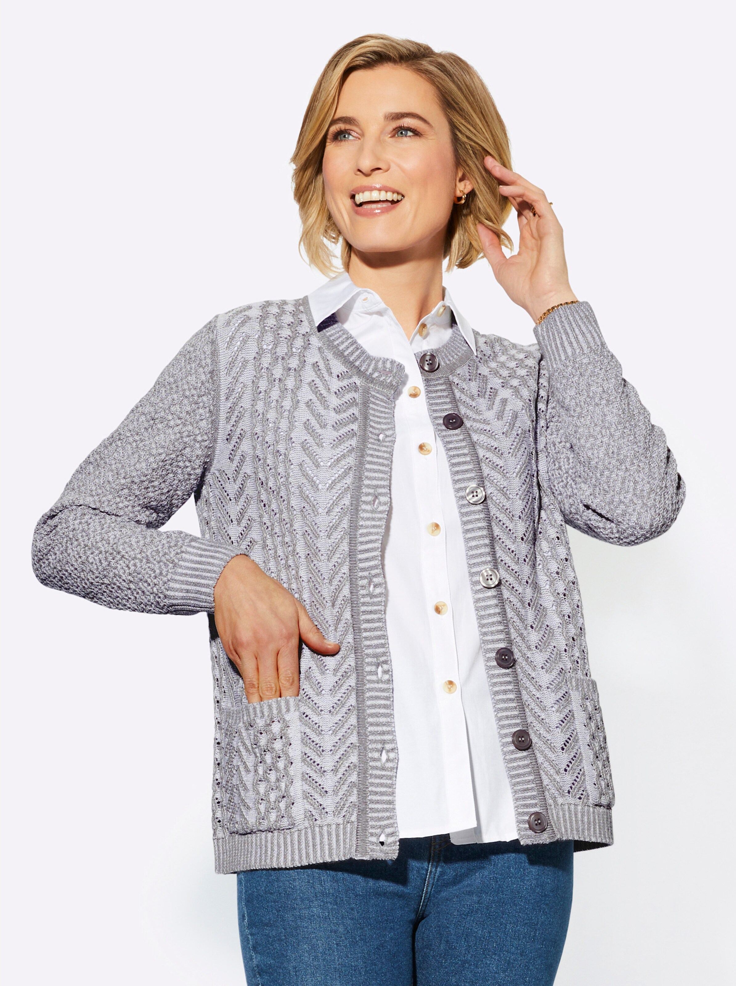 Strickjacke in grau-meliert