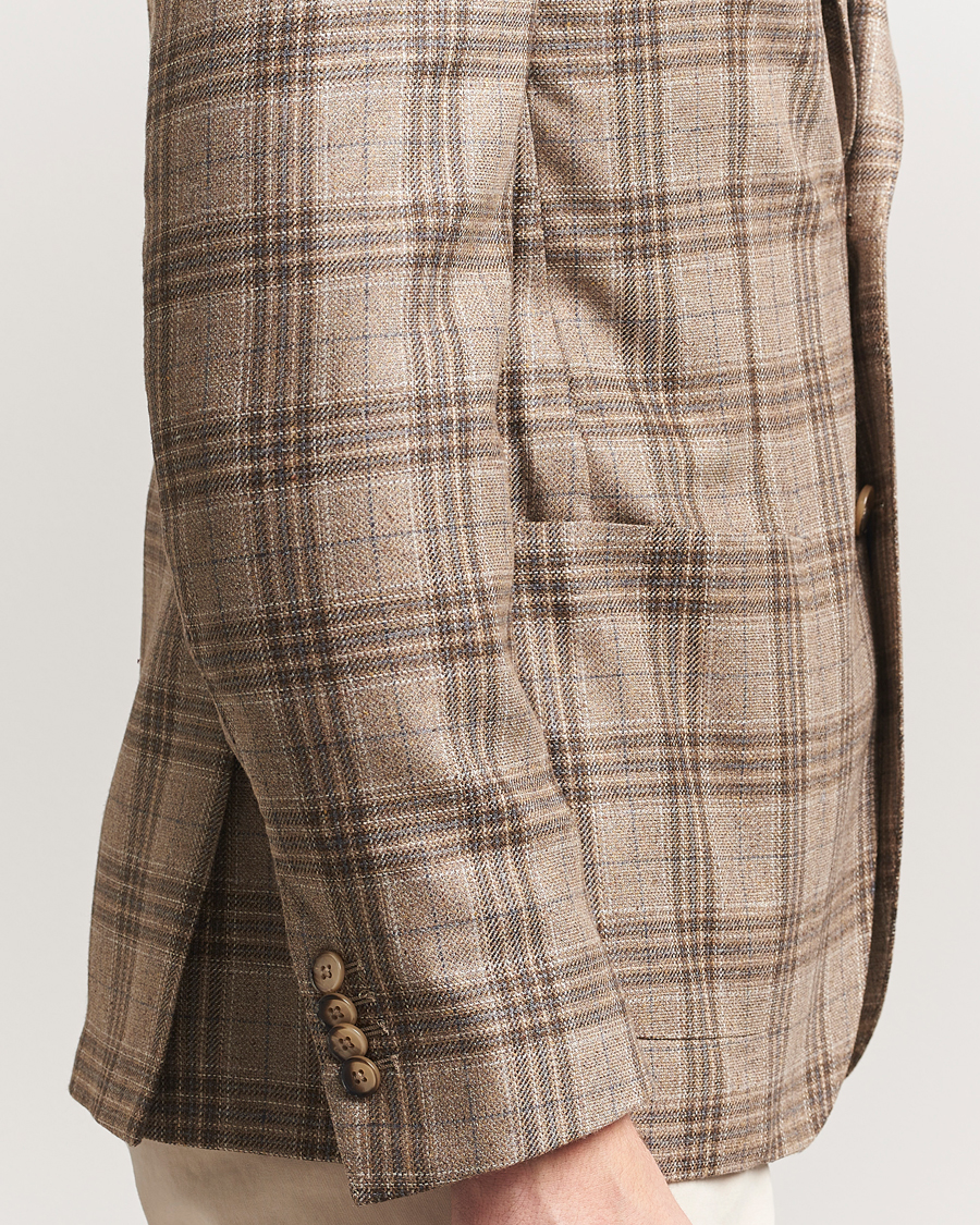 L.B.M. 1911 Jack Regular Fit Silk/Wool Overcheck Blazer Brown