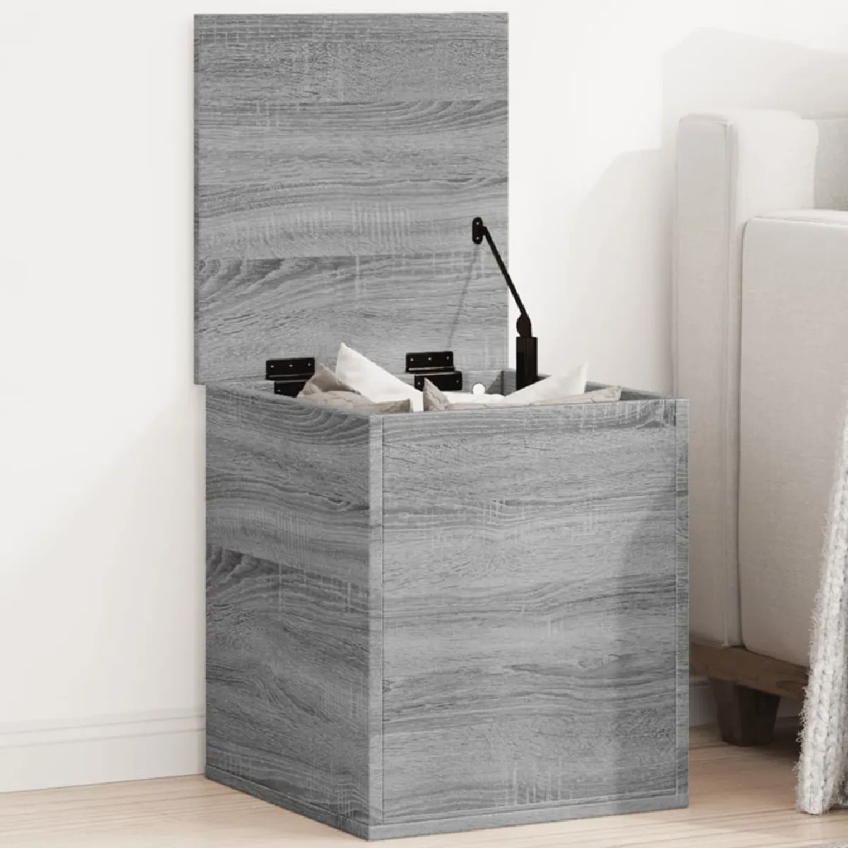 vidaXL Boîte de rangement bois d'ingénierie - Gris