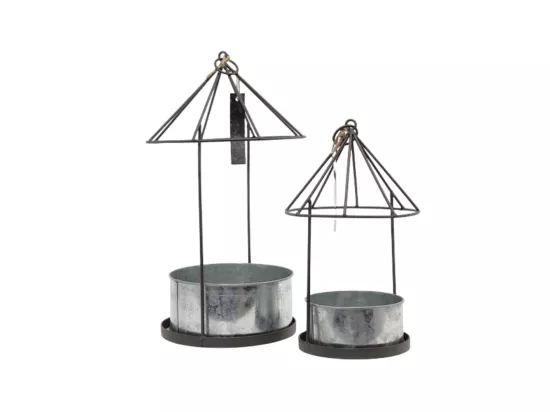 Set2 Mangeoires oiseaux abreuvoir jardin métal gris 28.5-41cm