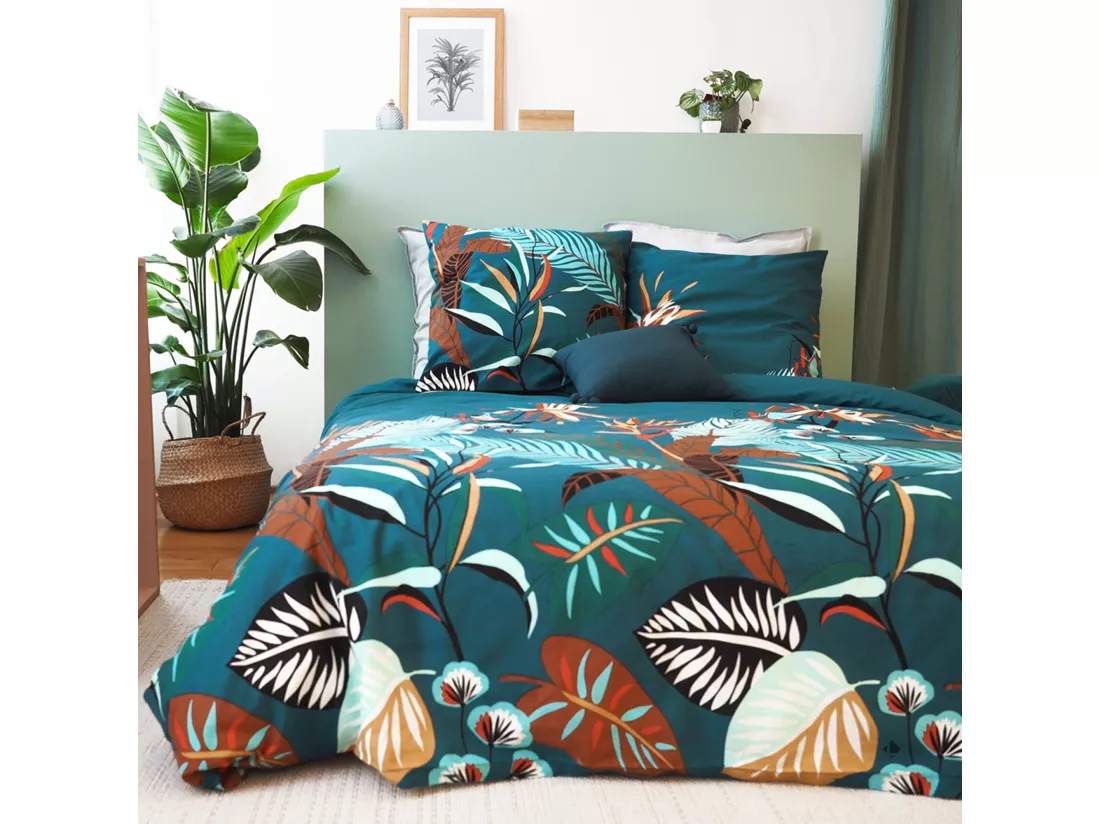 Parure de lit 260x240 cm coton BCI adouci CANAS Bleu 3 pièces