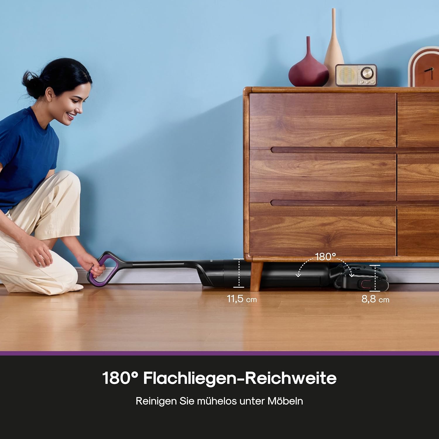 Eureka FloorShine 460 Nass Trockensauger Kabellos, 180° Flachdesign Wischsauger Saugwischer, 17000 Pa Akku Staubsauger mit Wischfunktion, 30min Laufzeit Reinigung unter tiefen Möbeln für HarteBoden