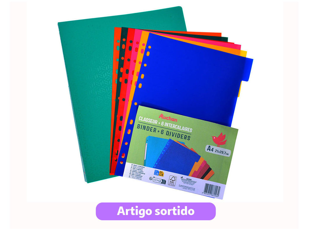 DOSSIER A4 AUCHAN COM SEPARADORES 40MM CORES SORTIDAS