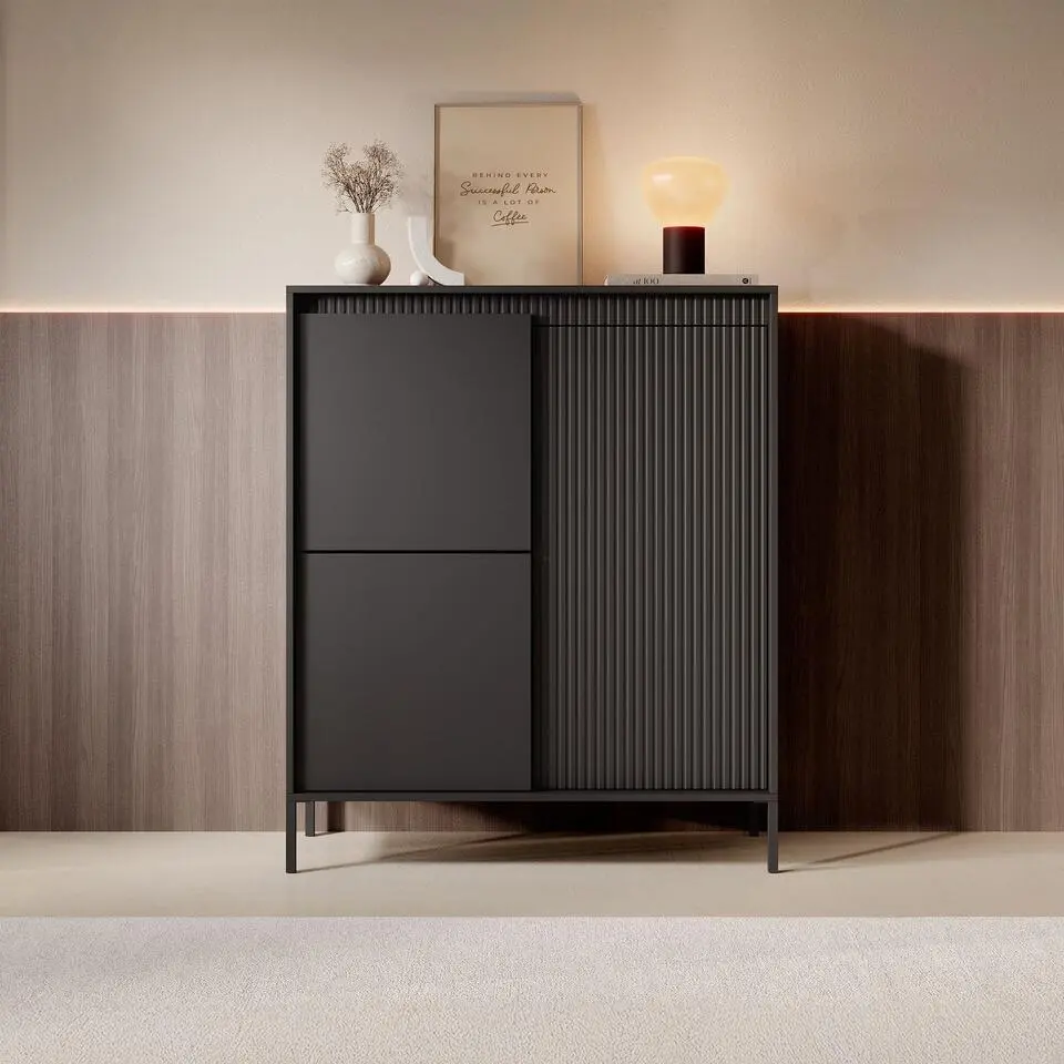 Meubella - Dressoir Saran - Mat zwart - Hoog - 104 cm
