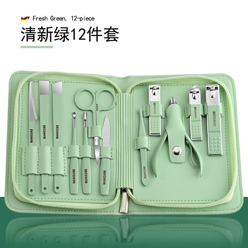 gracienorm - Set van 12: Manicureset van roestvrij staal + make-upschaar + oorstokje (verschillende ontwerpen)