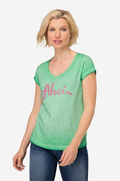 T-Shirt, Ahoi Schriftzug, V-Ausschnitt, Halbarm, OEKO-TEX Made in Green