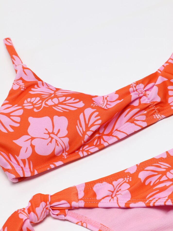Conjunto de banho franzido de duas peças - Laranja