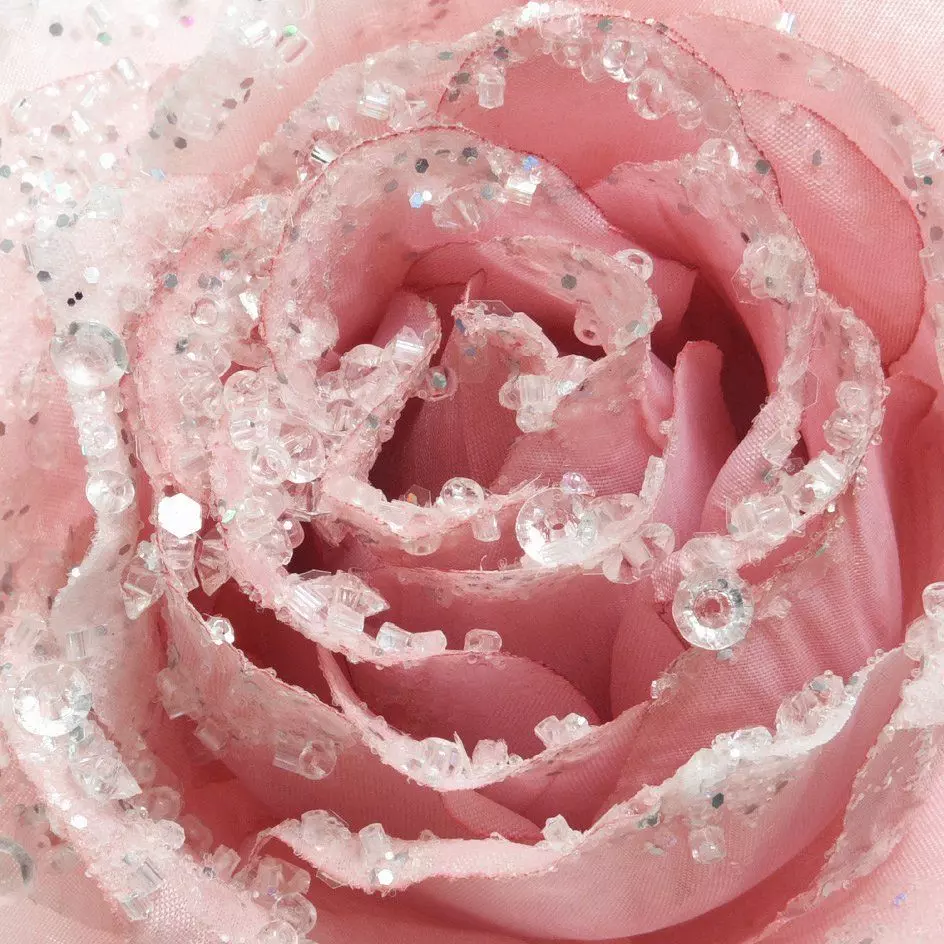 Fleur décorative sur pince pailletée (D14 cm) Rose poudré