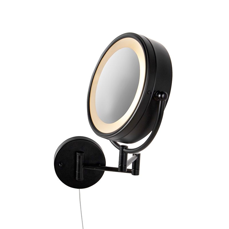Design wandspiegel zwart incl. LED verstelbaar IP44 met trekkoord - Vicino