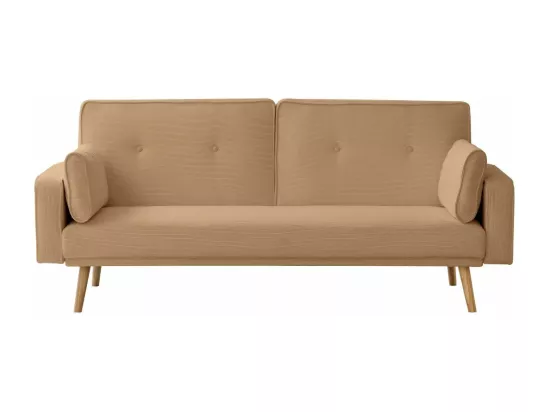 Canapé droit scandinave Elga convertible 3 places en velours côtelé - Taupe - L205 x P85 x H87cm - Loungitude