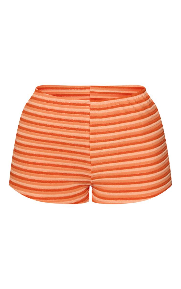 Orange Short De Plage En Tissu Éponge À Rayures