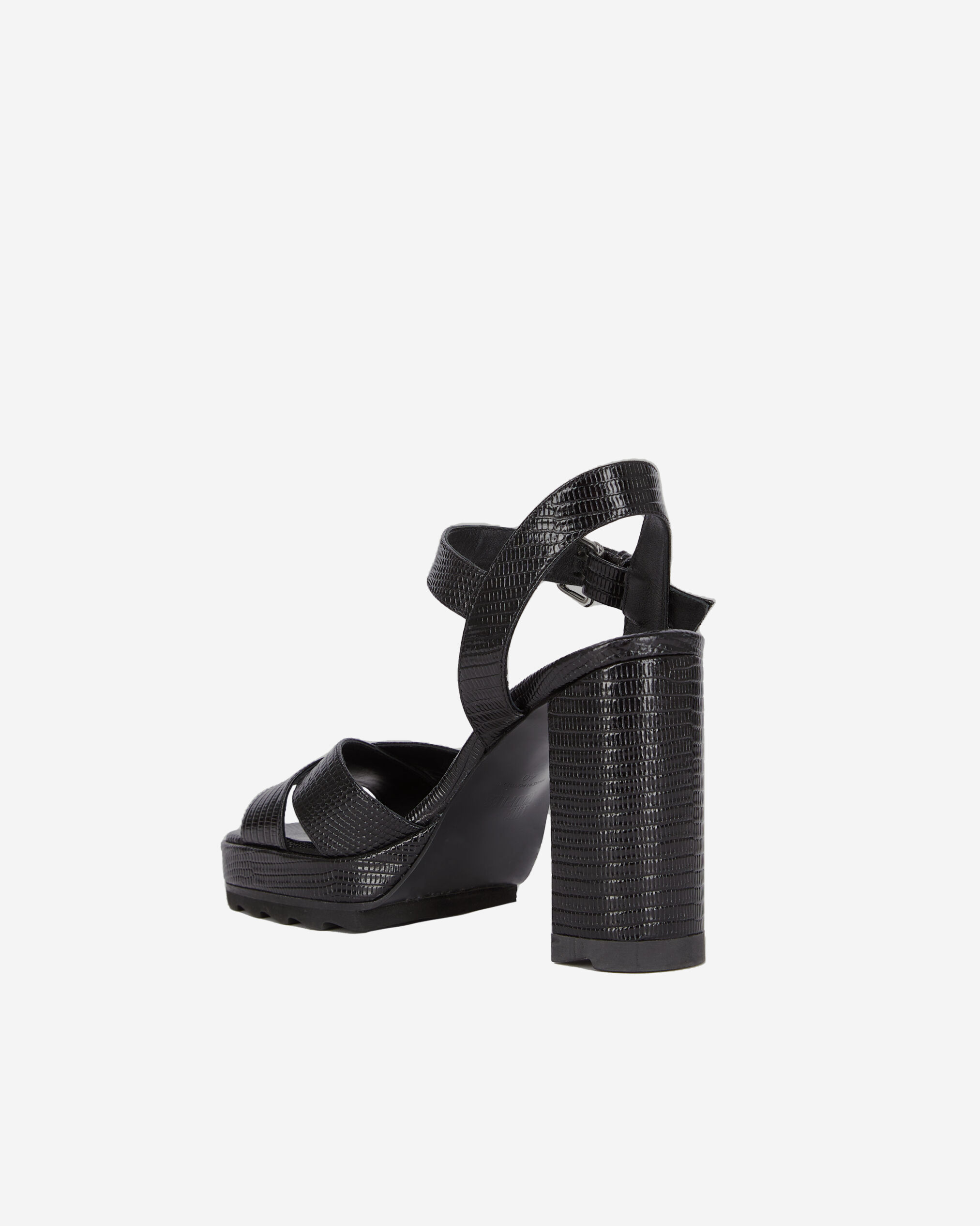 Sandales à talons en cuir noir effet lézard