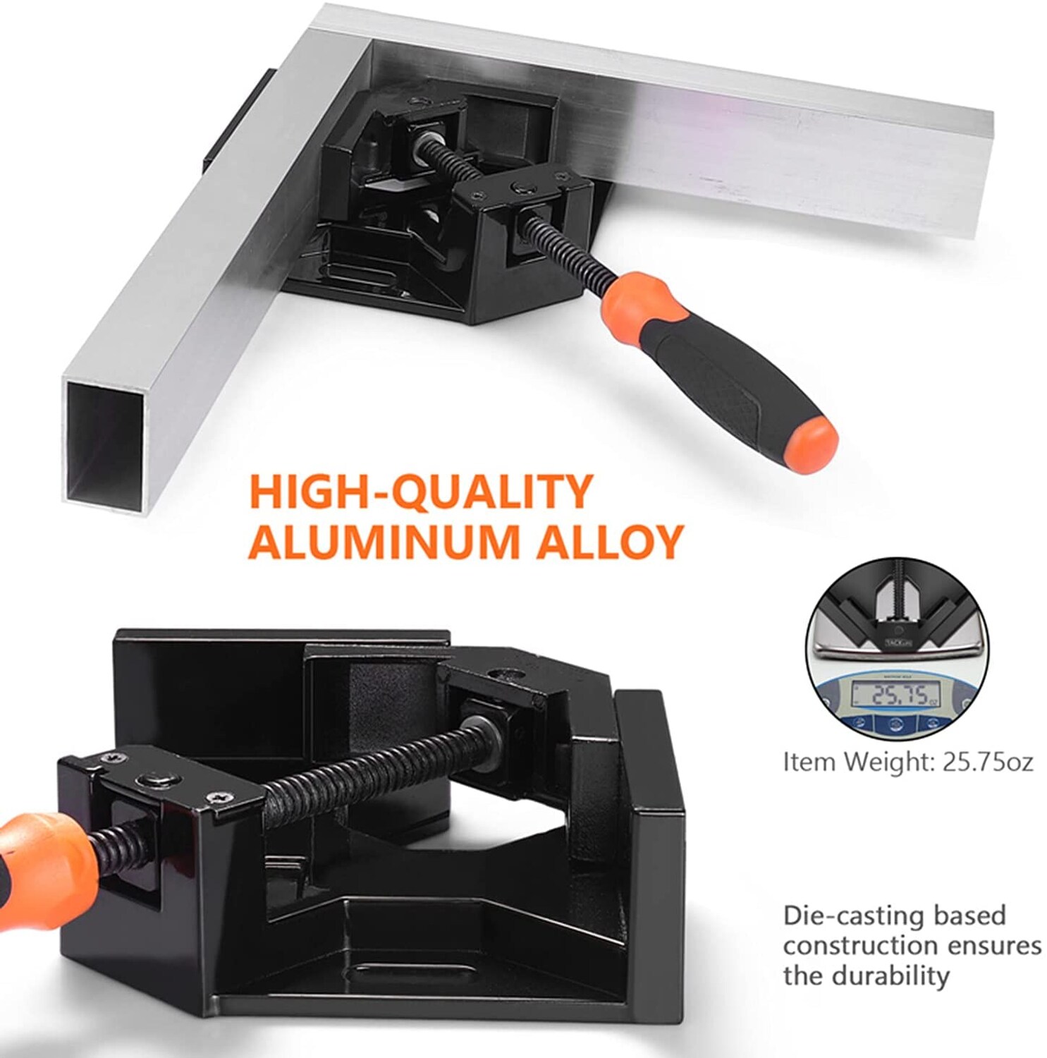 TACKLIFE HAC3B Eckklemme, 90 ° rechtwinklige Klemme, Gehäuse aus Aluminiumlegierung, Schwingbacken, Karbonstahl-Gewindestange für die Verbindung von Holz, Metall und Glas, ideal für Heimwerker-Holzarbeiten, 2 Stück