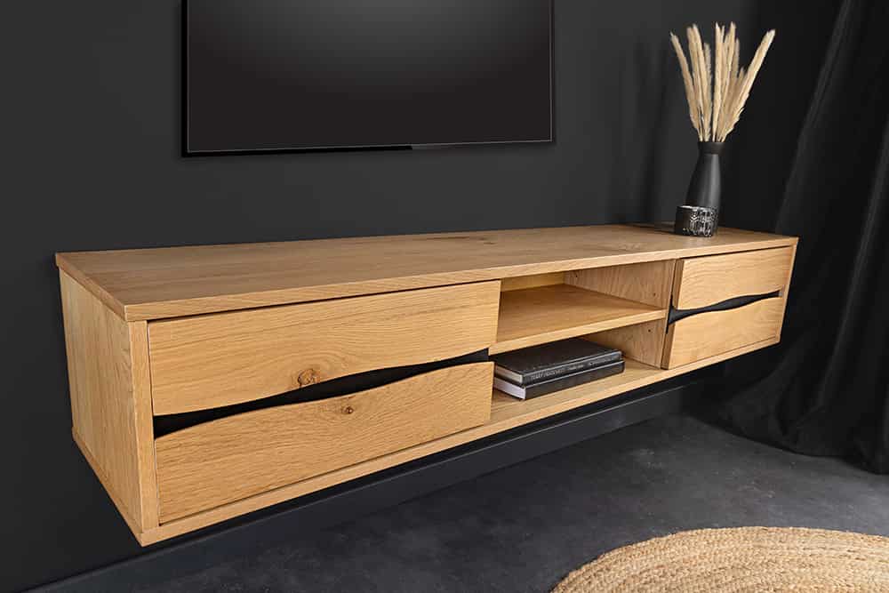 Hängendes TV-Lowboard LIVING EDGE 160cm natur schwarz Wildeiche geölt Baumkante