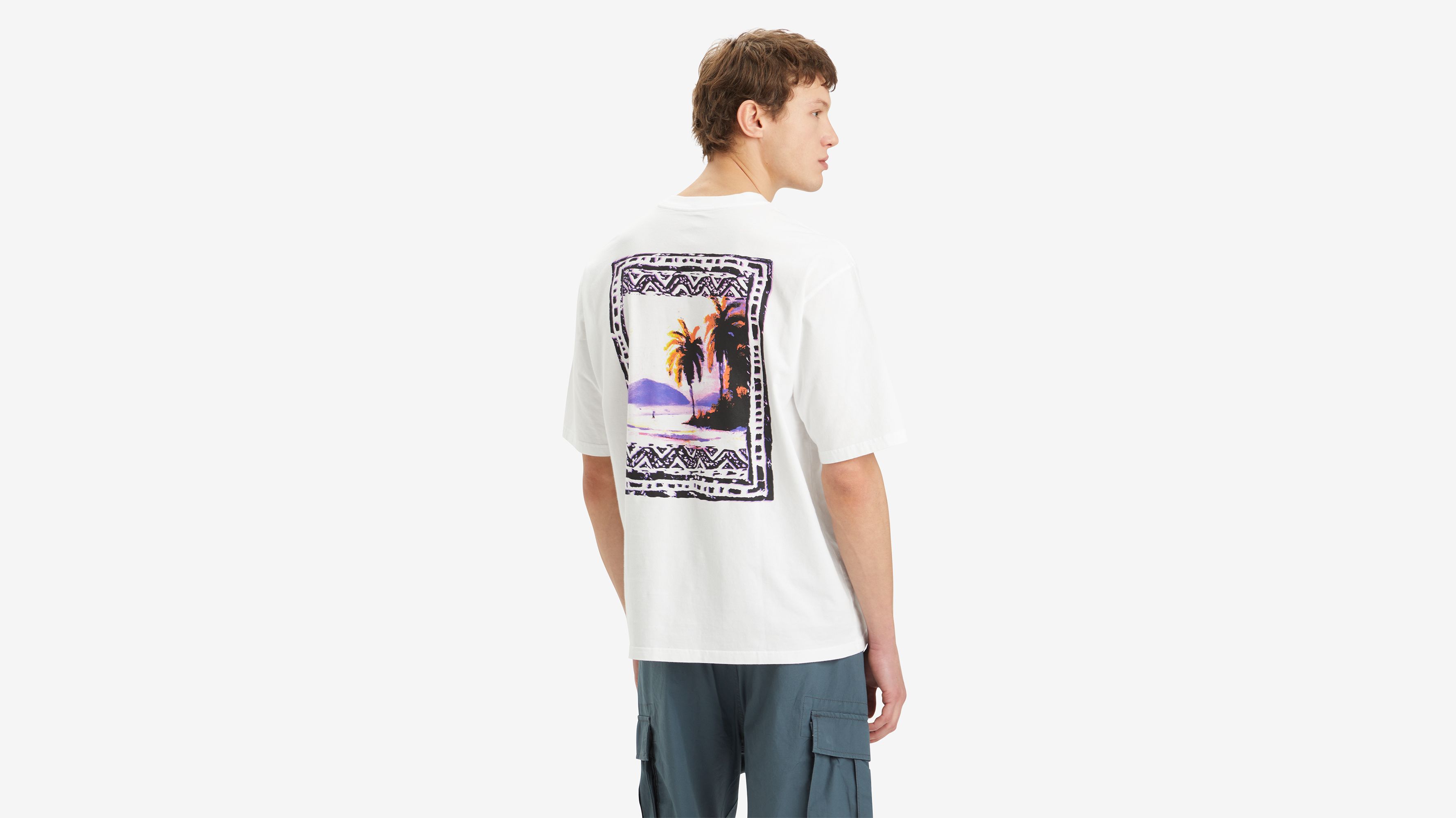 T-shirt manche mi-longue - Brin Palm Scenic White+ - Blanc