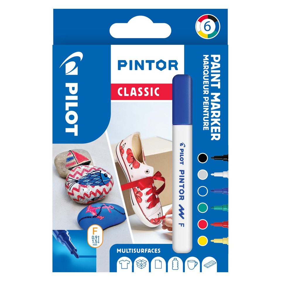 Pilot - Pintor Marker æske med 6 klassiske farver (Fin spids)