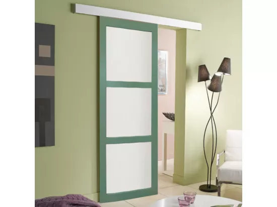 Porte Coulissante Vert Vitrée H204 X L83 + Rail Alu Gd Menuiseries