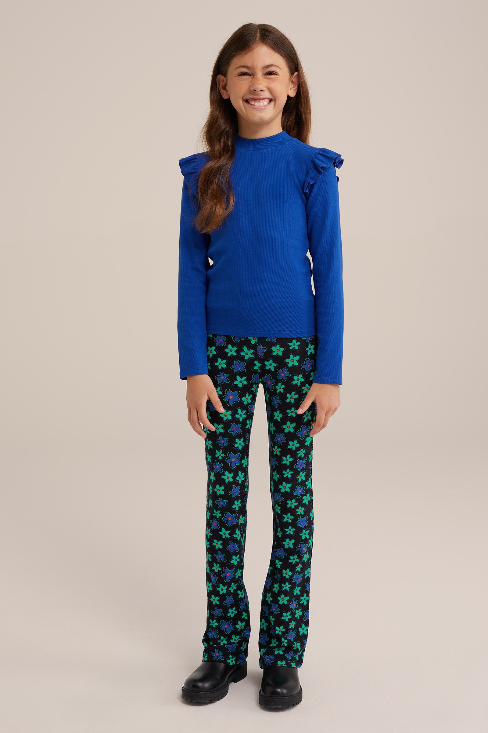 Meisjes flared legging met dessin WE Fashion Groenblauw