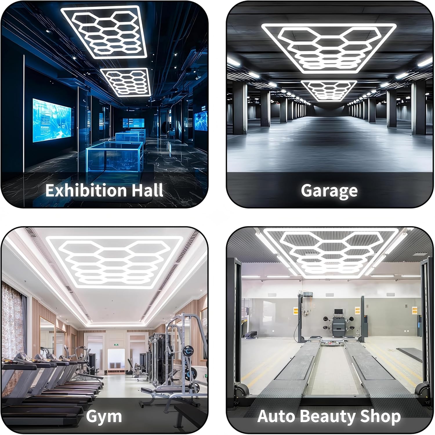 hexagon led 14-Hex 720W 6500K Verformbare LED Werkstatt Deckenleuchte DlY Sechseck Garage Licht für Garage, Arbeitsplatz- und Werkstattbeleuchtung (14-Loch mit Rahmen)