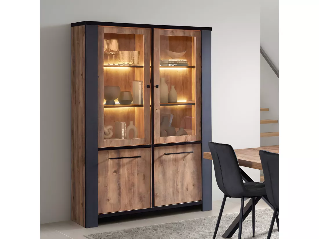 Argentier 4 portes Chêne Antique à Led - COLORADO